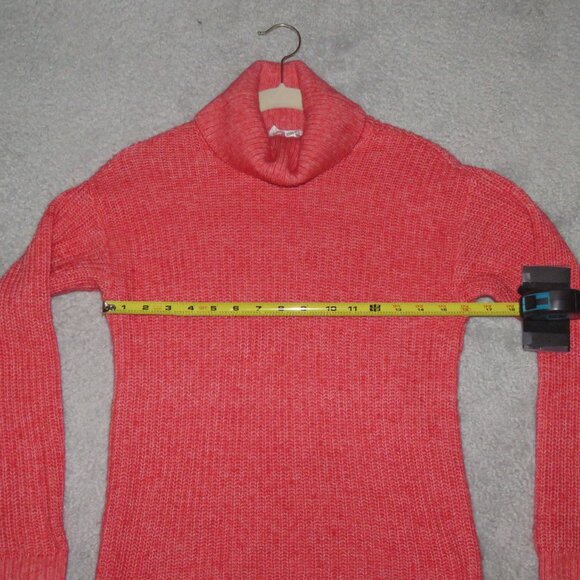 Candace Cameron Bure Sz XXXS Coral Orange Step Hem Long Sleeve Turtleneck Cowl - Picture 8 of 14